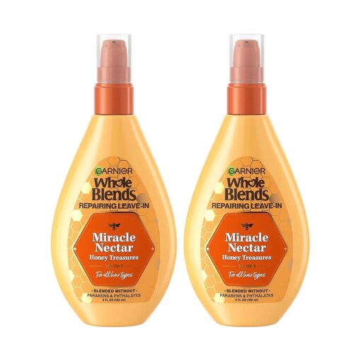 Garnier Whole Blends Sulfate Free Remedy Miracle Nectar 10-in-1 Repairing Leave-In Conditoner for All Hair Types, Honey Treasures, 5 Fl Oz, 2 Count ( Packaging May Vary )