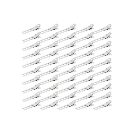 1.8 Inches Profession Hairdressing Double Prong Pin Curl Setting Section Hair Clips Metal Alligator Clips Silver Hairpins for Styling and Haircut ( 50 Pcs, Silver )