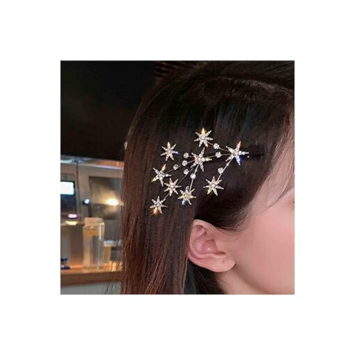 Crystal Star Hair Clip Barrette Silver Rhinestone Hair Barrette Bling Cluster Star Hair Pin Headpieces Decorative Hair Pin Head Clip Branch Crystal Hair Pins Headwear Bride Hair Accessories for Women and Girls ( Silver )