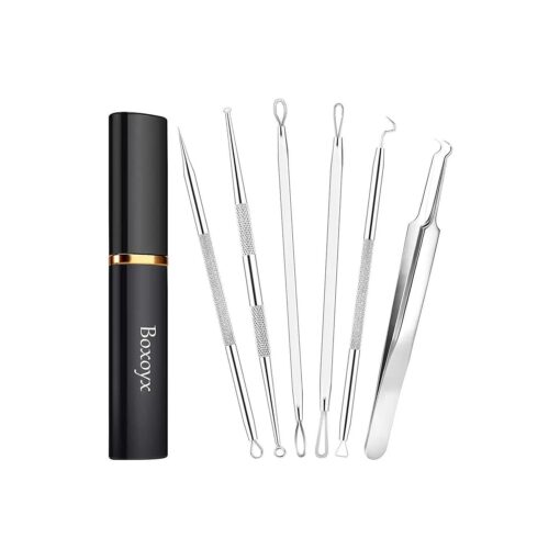 Pimple Popper Tool Kit - 6 Pcs Blackhead Remover Comedone Extractor Tool Kit with Metal Case for Quick and Easy Removal of Pimples, Blackheads, Zit Removing, Forehead, Facial and Nose ( Silver )