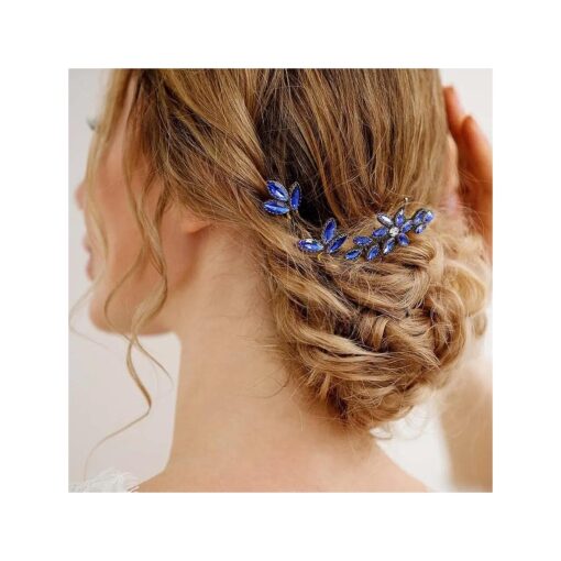 Yean Blue Crystal Wedding Hair Comb Silver Hair Piece Set Rhinestone Bridal Hair Accessories for Women and Girls ( 3 Pcs ) ( Silver )