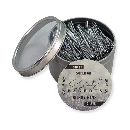 Super Grip Bobby Pins - Silver ( Approx, 400 Count ) - Womens Bobby Pins 1.9 Inch - Easy, Secure, All Hair Types - Handy Reusable Tin