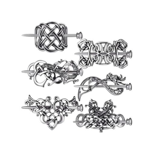 6 Pieces Celtic Hair Slide Hairpin Celtic Knot Hair Stick Vintage Metal Hair Barrette Hair Clips Hair Pin Hair Accessories for Women Girls ( Silver )