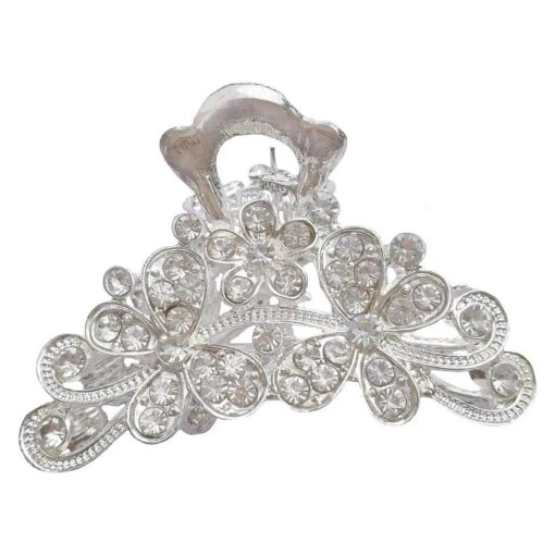 Vintage Silver Chic Alloy Fancy Hair Claw Jaw Clips Pins with White Rhinestone - Fashion Retro Hair Catch Hair Updo Grip Hair Accessories for Women