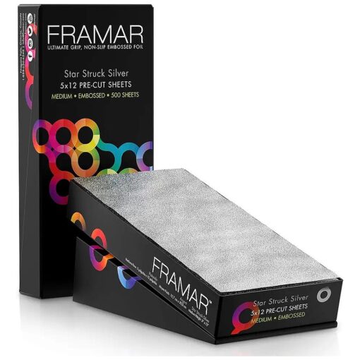 Framar 5x12 Star Struck Silver Embossed Pre Cut Aluminum Foil Sheets, Hair Foils For Highlighting - 500 Foil Sheets