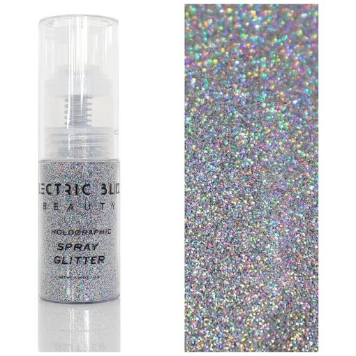 Holographic Silver - Shiny Glitter Spray, Body Glitter Spray, Hair Glitter Spray, Glitter Spray for Hair & Body Face Glitter, Eye Glitter, Body Glitter Rave Glitter Festival Accessories