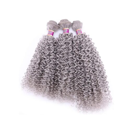 Silver gray Afro Kinky Curly Synthetic Hair Bundles 3 pieces One set Heat Resistant Fiber Hair Weave Extensions for Black Women ( Grey # )