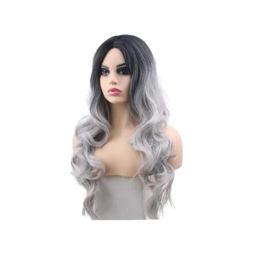 Silver Grey Wigs Ombre Curly Wavy 2 Tones Fashion Long Gray Natural Synthetic Replacement Hair Wigs for Women Girls