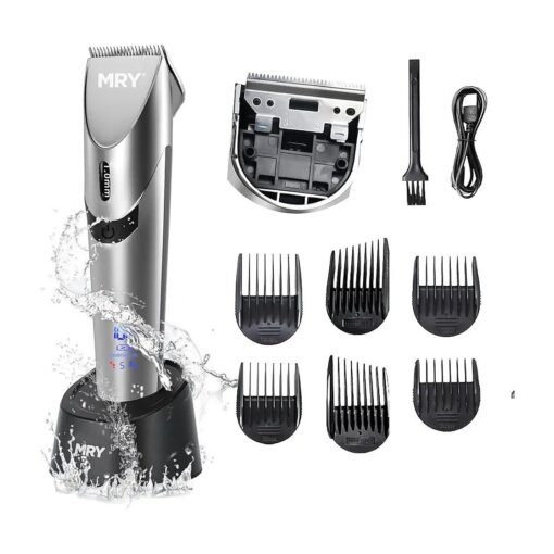 MRY Cordless Hair Clippers for Barber Clippers Professional Waterproof LCD Hair Clippers Stainless Steel Blade USB Rechargeable for Men Women Hair Cutting ( Silver Color )