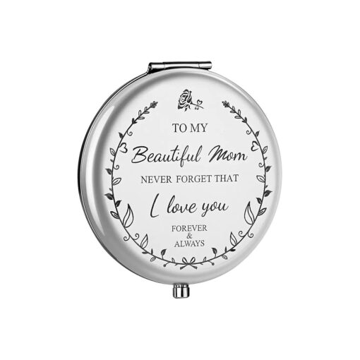 Mom Birthday Gifts for Mom, I Love You Mom Compact Mirror, Gifts for Mom Birthday, Gifts for Mom from Daughter, Meaningful Gift Ideas Presents for Mom ( Silver )