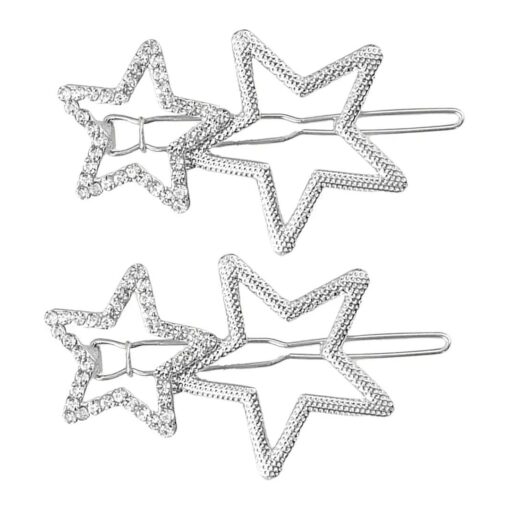 2Pcs Hollow Star Hair Clips, Non-Slip Metal Geometric Hairpin, Elegant Rhinestone Hair Barrettes for Women Lady Girls Styling Hair Accessories ( Silver )