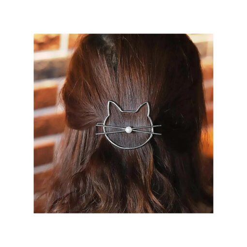 Cat Hair Clips Gold Fashion Hair Barrette Jewelry Cute Hairpins Accessories for Women and Girls ( Silver I )