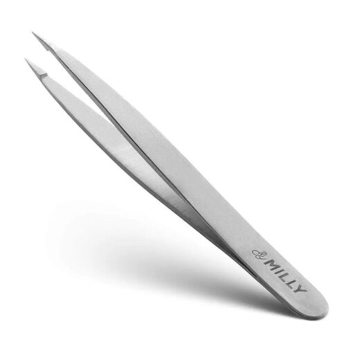 Pointed Tweezers | High Carbon Stainless Steel Needle Nose Tweezers | Fine Point Tweezers Precision Hair Removal | Perfectly Aligned & Hand-Filed Sharp Tweezers | Silver