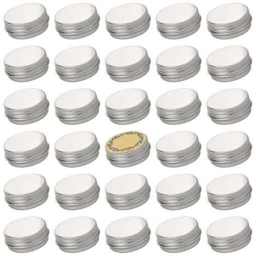 0.5 oz Screw Top Aluminum Tin Jar with Screw Lid and Blank Labels ( Silver - Pack of 32 )