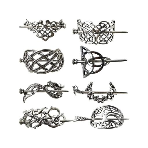 8PCS Viking Celtic Hair Clips Celtic Knot Hair Stick Hairpin Retro Silver Vintage Metal Hair Barrette Viking Jewelry Clip Minimalist Hair Accessories for Women and Girls