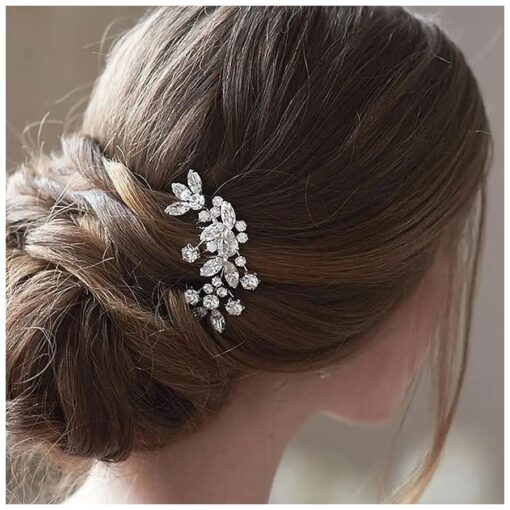 Jakawin Bride Wedding Hair Comb Crystal Hair Piece Rhinestone Bridal Hair Accessories for Women HC042 ( Silver )