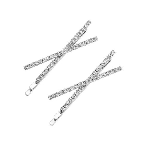 2 Pcs X Shaped Crystal Hair Pins Cute Metal Shiny Hair Clip Rhinestone Bobby Pin Sparkly Barrette for Women Girls Styling Accessories ( Silver )