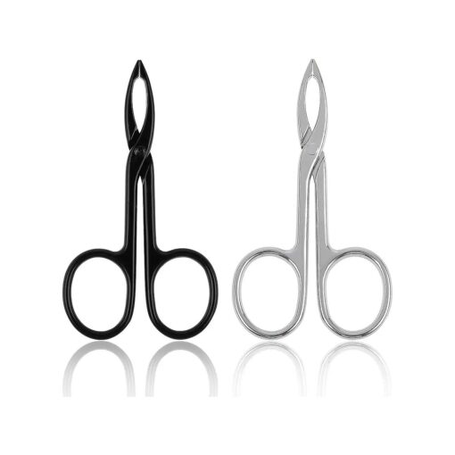 2 Pieces Eyebrow Scissor Handle Tweezer Plucker Straight Tip Brow Scissors Remover Facial Hair Eyebrows Care Wig Plucking for Women ( Silver and Black )