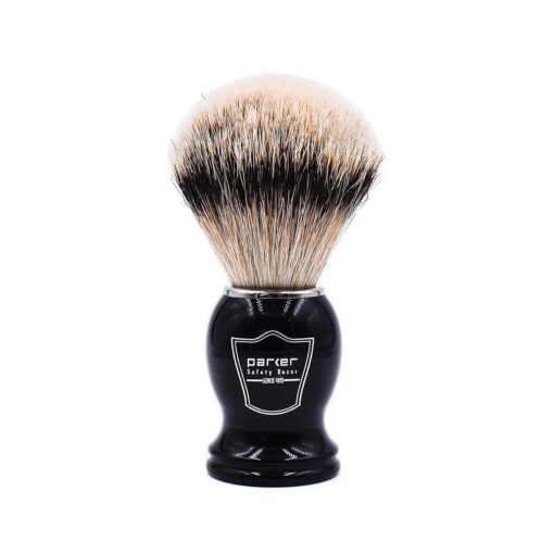 Parker 's 100 % Silvertip Badger Bristle Shave Brush - Brush Stand Included ( Black Handle )