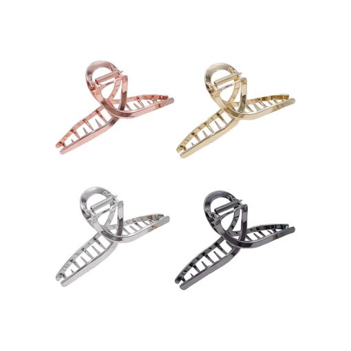 TANG SONG 4PCS Oversize Large Bow Tie Shaped Metal Hair Claw Clips Hair Catch Barrette Jaw Clamp for Women Half Bun Hairpins for Thick Hair ( Silver+Gold+Rose Gold+Black )