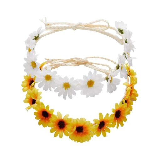 2 Pcs Fashion Flower Headband Sunflower Hair Wreath Festival Hair Band Bridal Headpiece