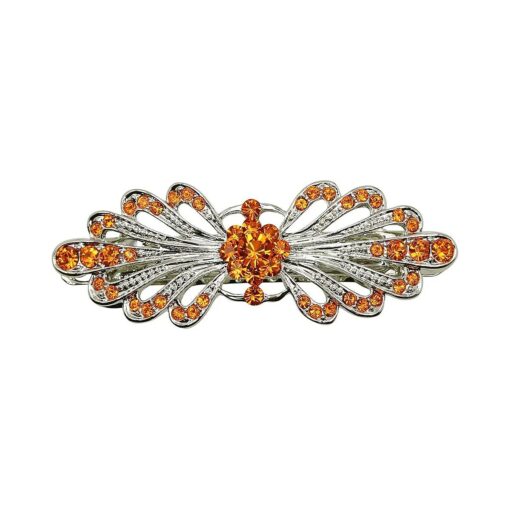 Faship Gorgeous Orange Rhinestone Crystal Small Floral Hair Barrette Clip