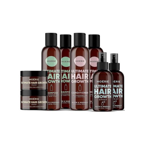 Moerie Shampoo and Conditioner Plus Hair Mask and Hair Spray Mega Pack - The Ultimate Hair Care Set - For Longer, Thicker, Fuller Hair - Volumizing Hair Products - Paraben & Silicone Free - 8 items