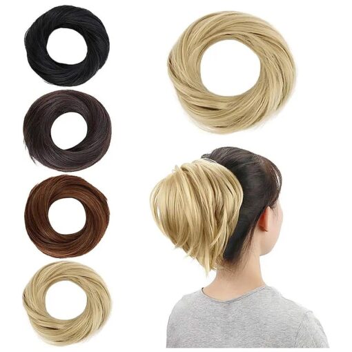 STYLER Adjustable Short Ponytail Hair Extension - Straight Elastic Synthetic Hairpiece Natural Scrunchie Bun for Women