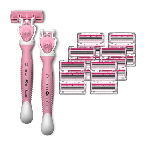 DreamGenius Razors for Women Shaving,6-Blade Includes 2 Handles and 19 Refills, Value Shaver Pack, Non-Slip Travel Carry, Pink