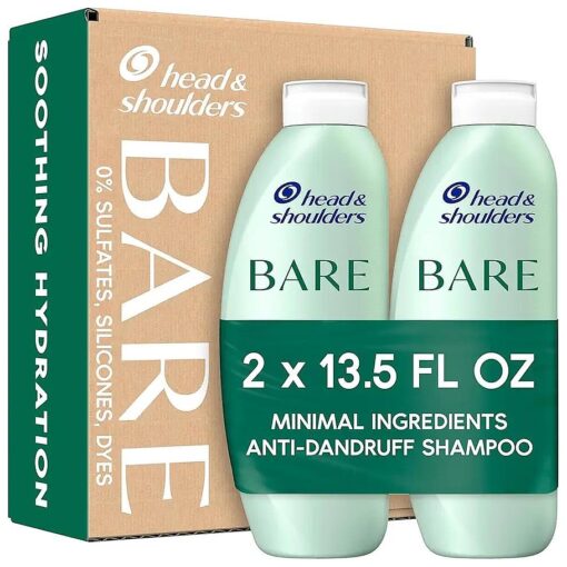 Head & Shoulders BARE Dandruff Shampoo, Sulfate Free Minimal Ingredients Anti Dandruff Shampoo, Soothing Hydration, Ecobottles with Less Plastic, Safe for All Hair Types, 13.5 fl oz each, Twin Pack