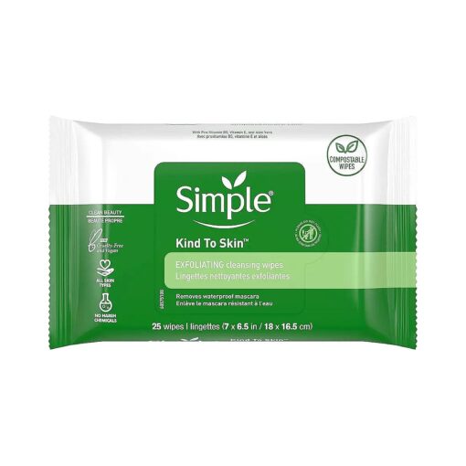 Simple Kind to Skin Facial Wipes Kind to Skin Exfoliating 25 ct