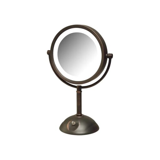 JERDON Lighted Tabletop Vanity Mirror - LED Lighted Makeup Mirror with 1X and 8X Magnification in Bronze - Model HL8808BZ