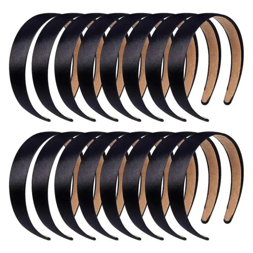 anezus 16 Pcs Satin Headbands Bulk 1 Inch Anti-slip Black Ribbon Hair Bands Plain Hard Headbands for Women Girls DIY Craft Hair Accessories ( Black )