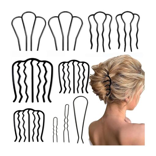 10 Pieces Hair Side Combs Hair Fork Clip U Shaped French Twist Comb Vintage Hair Stick for Updo Bun, Teeth Hair Pin Messy Bun Maker Hair Accessories for Women and Girls