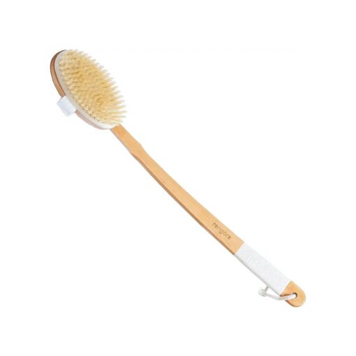 Back Scrubber for Shower - Exfoliating Body Scrubber - 20" Long Handle - Natural Boar Bristle Shower Scrubber & Body Brush for Showering - Ideal Bath Brush for Men and Women by Rengora