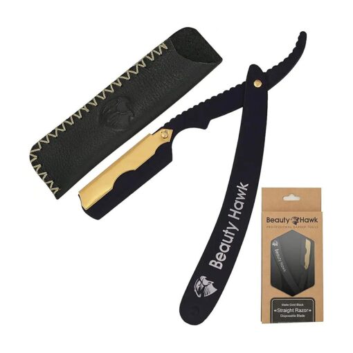 Professional Straight Edge Razor Blade - Shaving Razors for Men with 50 PCS Single Edge Blades - 24K Gold Plated Cap Barber Razor Blades for Ultimate Shaving Experience