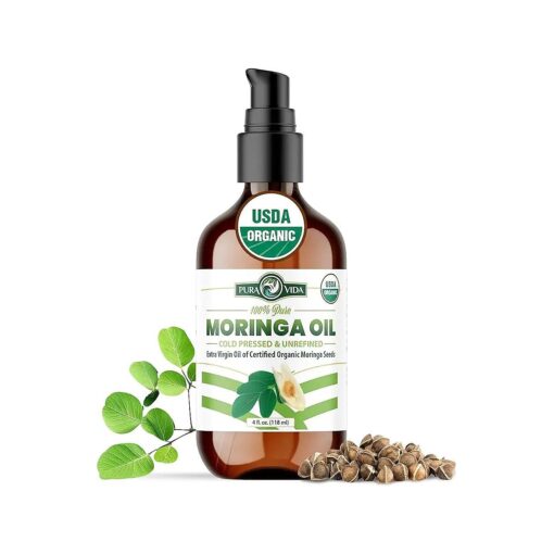 100 % Pure Moringa Oil Organic for Face, Hair, Nails and Dry Skin - USDA Certified Single Origin Moringa Oleifera Seeds Extract - 3rd Party Tested, Cold Pressed & Unrefined Organic Moringa Seed Oil