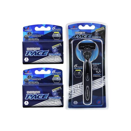 Dorco Pace 6 Plus Power - Six Blade Power Razor System with Trimmer ( 9 Cartridges + 1 Handle )