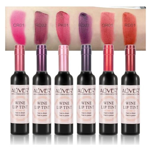 Wine Lip Tint 6 Colors, Waterproof Long Lasting Lip Stain, Non-stick Cup Lip Gloss, Light but Smart, Red and Wonderful, Lipstick Set, Fine Packaging