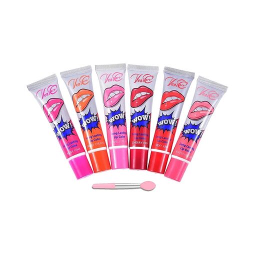 6-PACK Peel-Off Colored Lip Stain Gloss + Applicator Stick | Variety of SIX Luscious, Sexy Colors | Apply, Let Dry, Peel Away, and Look Beautiful !