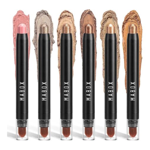 Eyeshadow Stick 6Pcs - Neutral and Brown Metallic Eye Shadow Stick Makeup - Creamy & Waterproof Eyeshadow Brightener Pencil for Smoky, Luminous and Metallic Eye Makeup