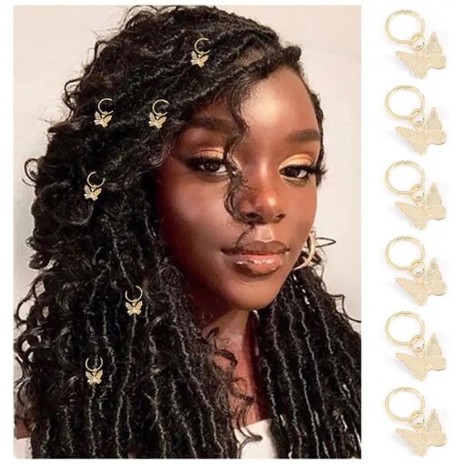 Formery Butterfly Braid Clips Gold Dreadlock Charms Accessories Hair Rings Jewelry Hair Accessory for Women and Girls ( 6PCS )