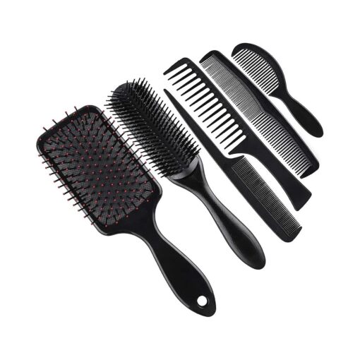 SIQUK 6 Pieces Hair Brush Comb Set Paddle Brush Detangle Hair Brush and Black Combs for Men and Women Wet, Dry, Curly and Straight Hair