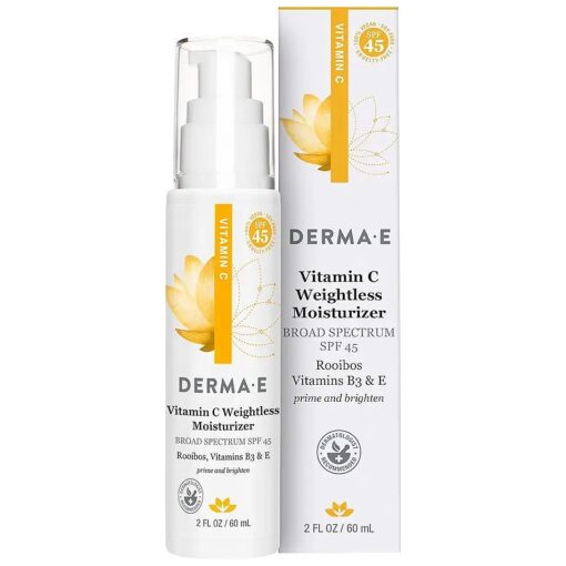 DERMA E Vitamin C Weightless Moisturizer SPF 45 - Skin Brightening Face Cream with Mineral UVA/UVB Sunscreen - Hydrating Facial Moisturizer for Lines, Wrinkles and Uneven Tone, 2 Fl Oz