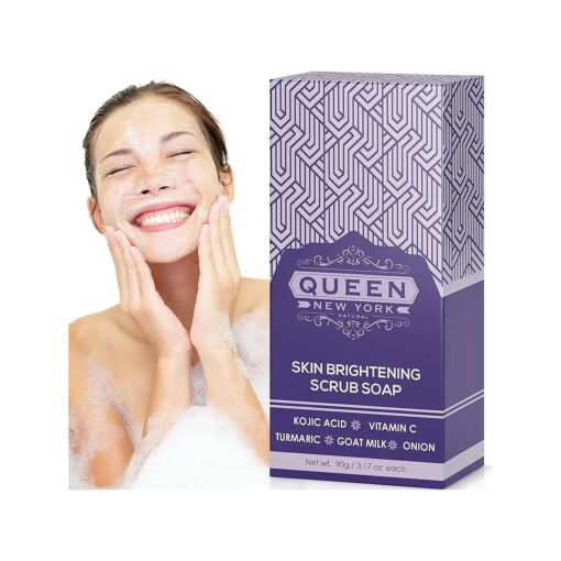 QUEEN KOJIC ORGANIC Skin Brightening Scrub Soap- Moisturizes, Reduces the appearance of Acne Scars Wrinkles, Dark Or Red Spots Vegan Cruelty Free-NO FRAGRANCE-SPF 15 ( Kojic+Vit C )