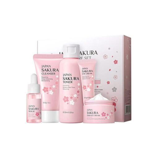 Skin Care Set - Women Gift Sets - Sakura Skin Care Sets & Kits - Gift Set with Cleanser, Toner, Serum, Eye Cream, essence Serum - Beauty Products For Women ( SetC )