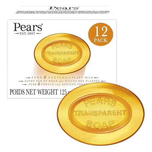 Pears Soap, Face & Body Soap, Amber - Pure & Gentle Transparent Bar Soap, Moisturizing Glycerin Soap with Natural Oils for Pampered, Glowing Skin, 4.4 Oz ( Pack of 12 )