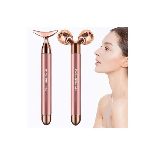 2-IN-1 Electric Face Massager Roller 24k Rose Gold Face Roller, 3D Roller and Unique Crescent Shape Facial Roller Massager Kit Arm Eye Nose Massager Skin Care Tools