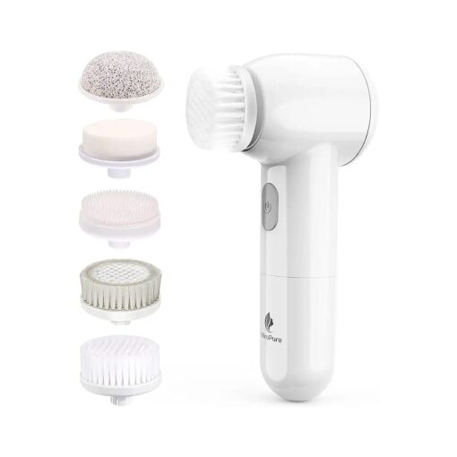 Facial Cleansing Brush, MiroPure Waterproof Face Spin Brush Set with 5 Brush Heads, Rechargeable Exfoliating Face Brush for Gentle Exfoliation, Deep Scrubbing and Massaging ( White )