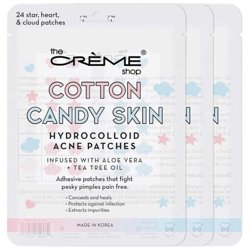 The Creme Shop Cotton Candy Skin Hydrocolloid Acne Patches, Acne Healing Dots/Stickers, Acne Treatment Patches with Salicylic Acid and Witch Hazel - 3 Sizes, 72 Patches